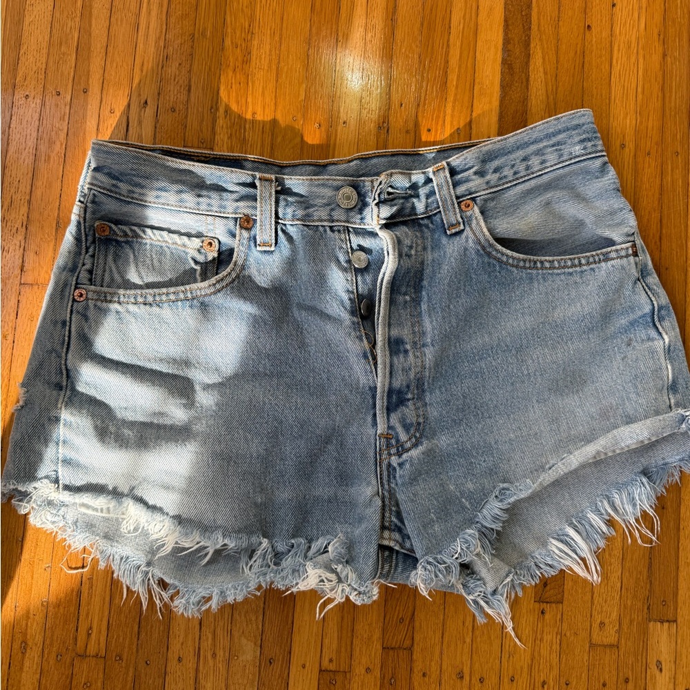 Levi's 501 Denim Shorts with Distressed Frayed Hem